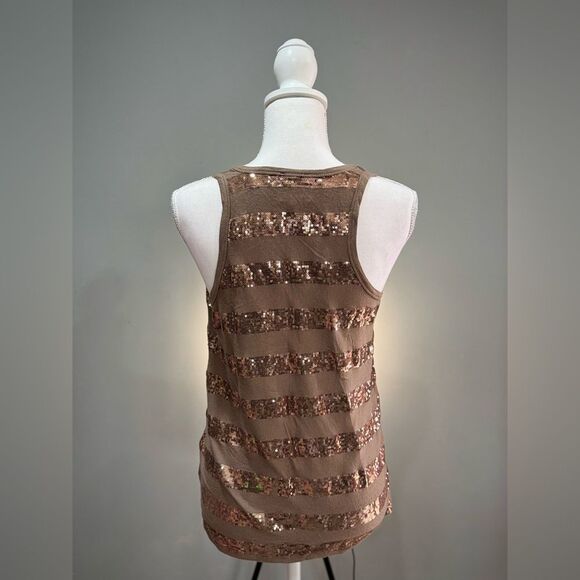 Brown C&C California Sequin Stripe Racerback Tank Size S EUC - Picture 2 of 6